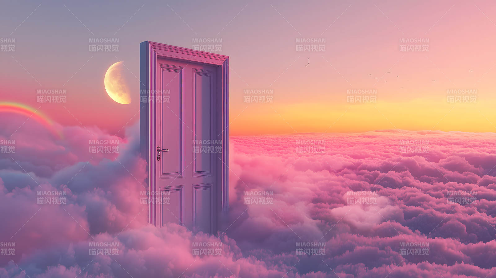 粉门云海月映仙境图片