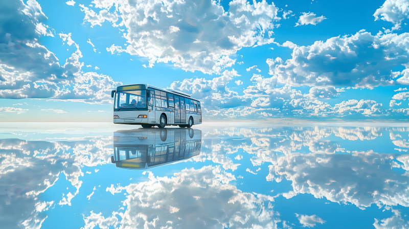 蓝天云影巴士景图片