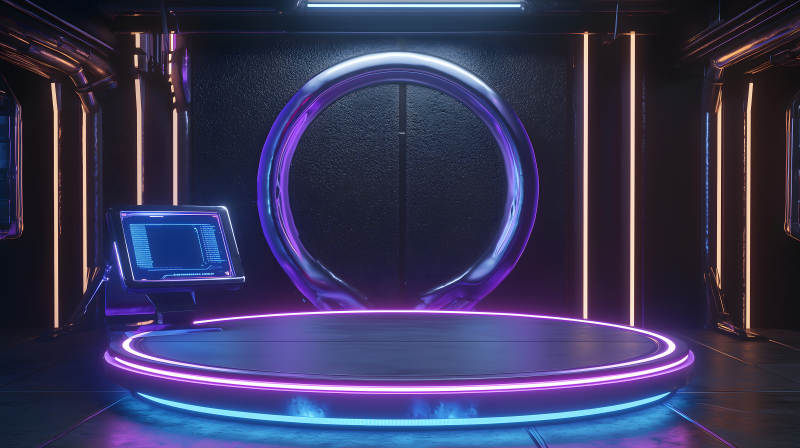 紫蓝光效下的科技感舞台展示场景图片