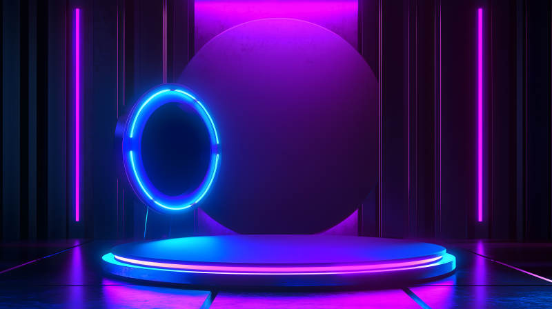 紫蓝光效下的科技感舞台展示场景图片