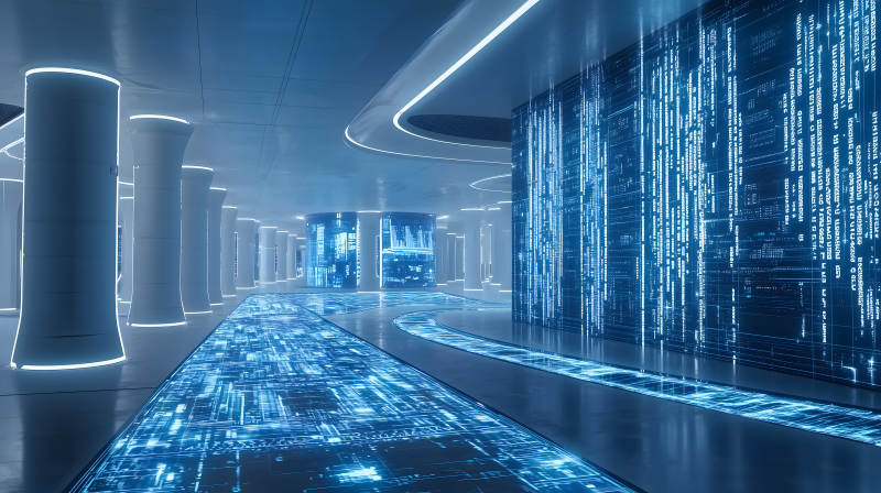 充满科技感的蓝色数字光线未来空间图片