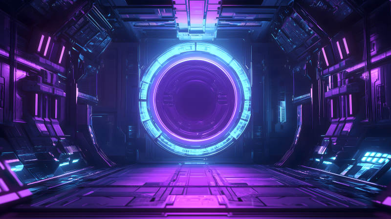 紫蓝光效下的科技感舞台展示场景图片