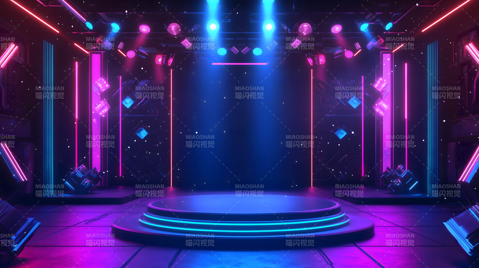 紫蓝光效下的科技感舞台展示场景图片