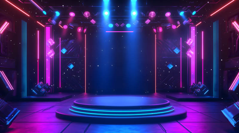 紫蓝光效下的科技感舞台展示场景图片