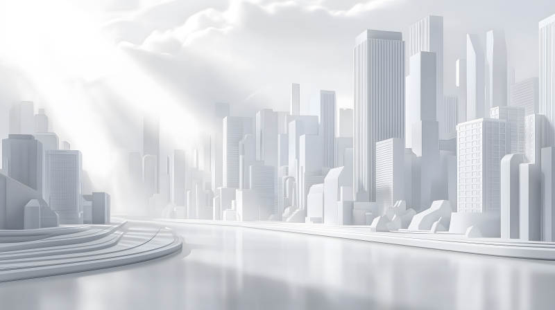 光影笼罩下的极简风格白色城市景观图片