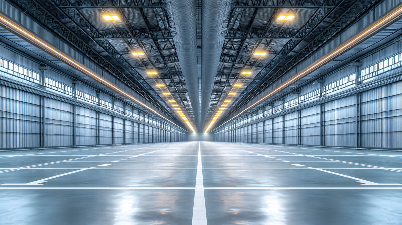 宽敞明亮的现代化工业仓库内部空间图片