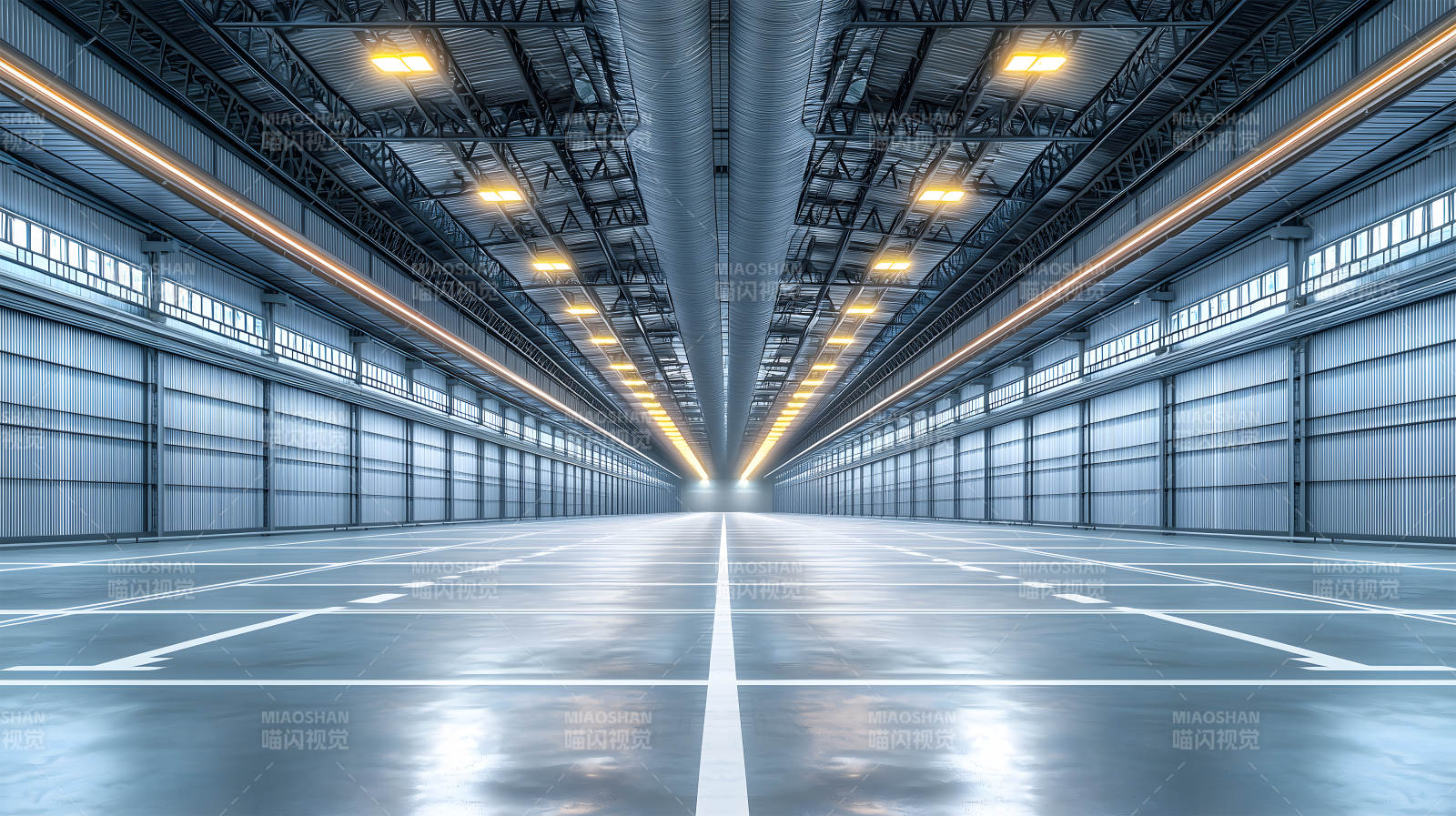 宽敞明亮的现代化工业仓库内部空间图片