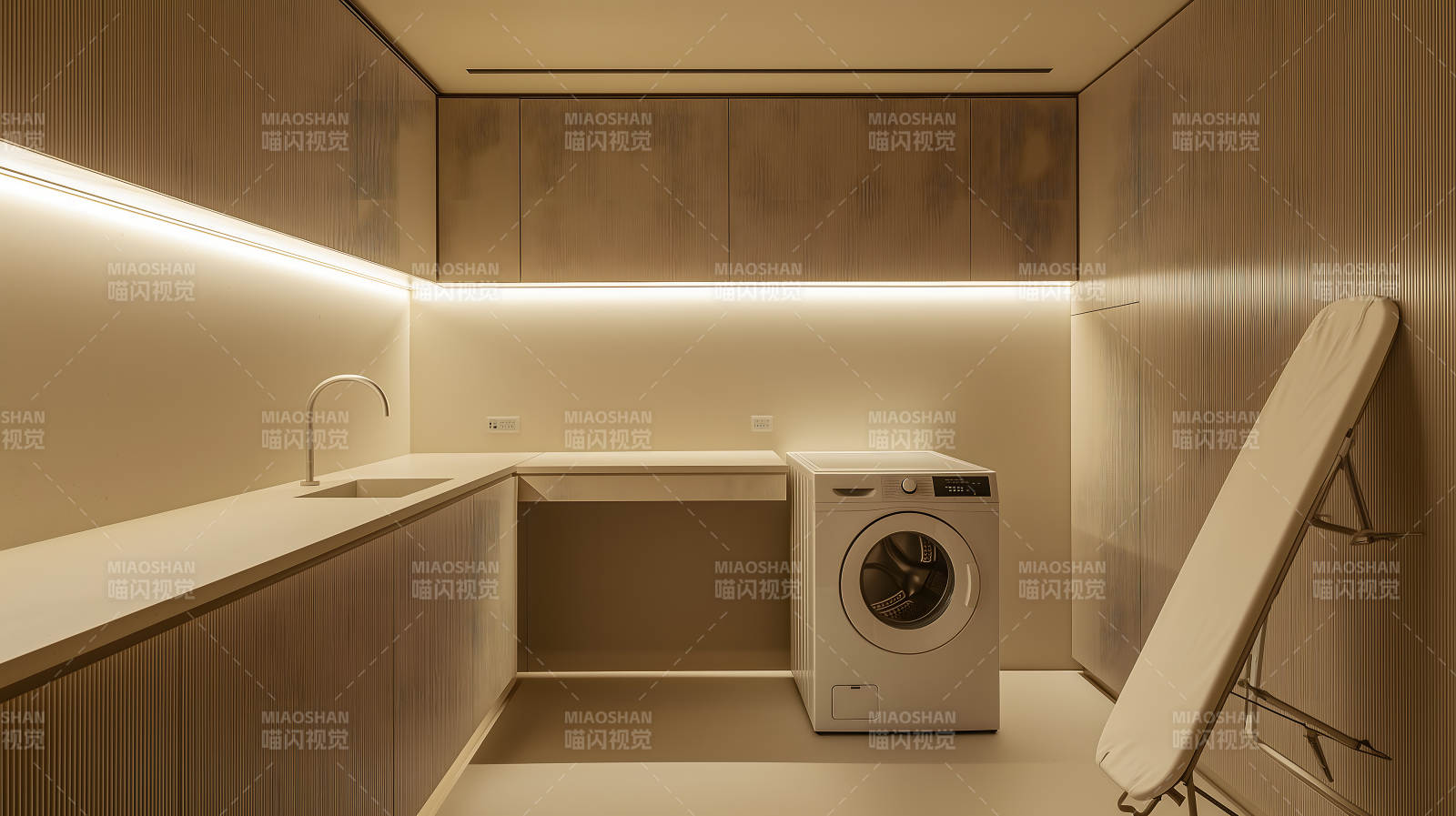 暖光营造的简约木质洗衣房空间图片