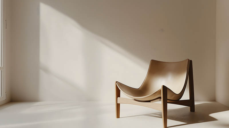 暖光下简约室内的木质单人座椅图片