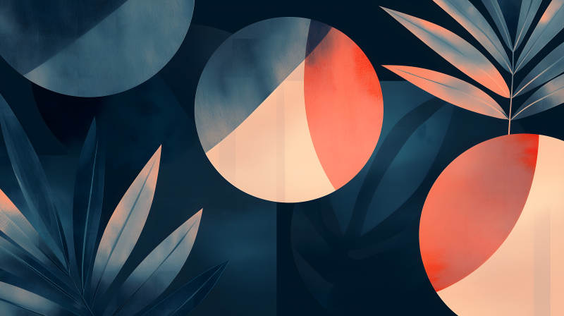 蓝橙图形叶饰图片