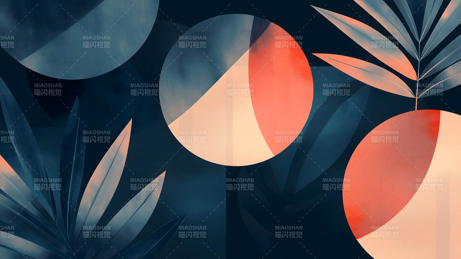 蓝橙图形叶饰图片