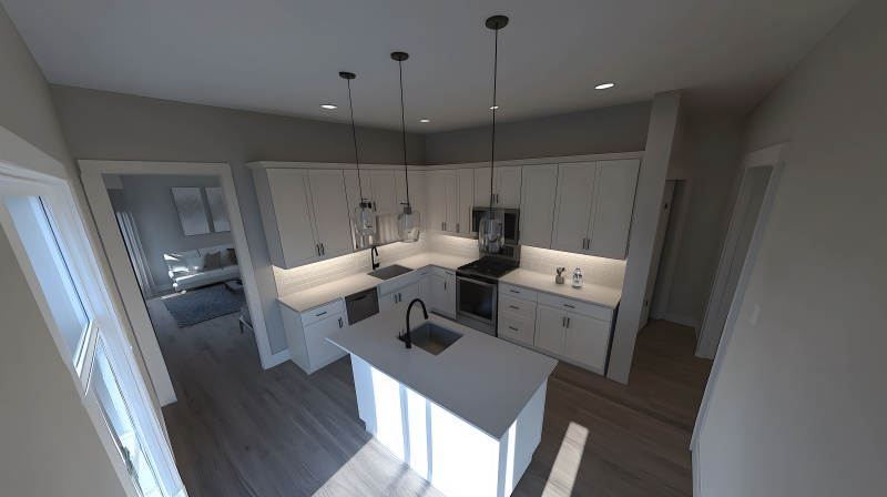 简约现代风格的明亮开放式厨房空间图片