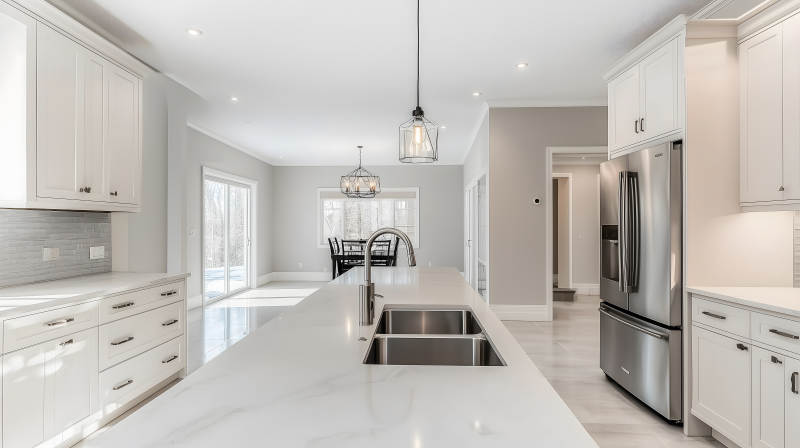 简约现代风格的明亮开放式厨房空间图片