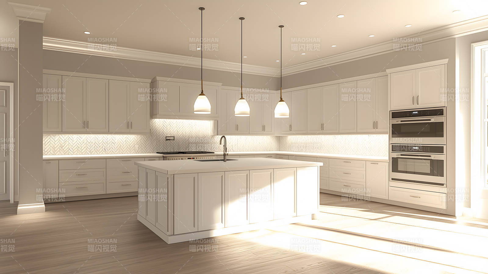 简约现代风格的明亮开放式厨房空间图片