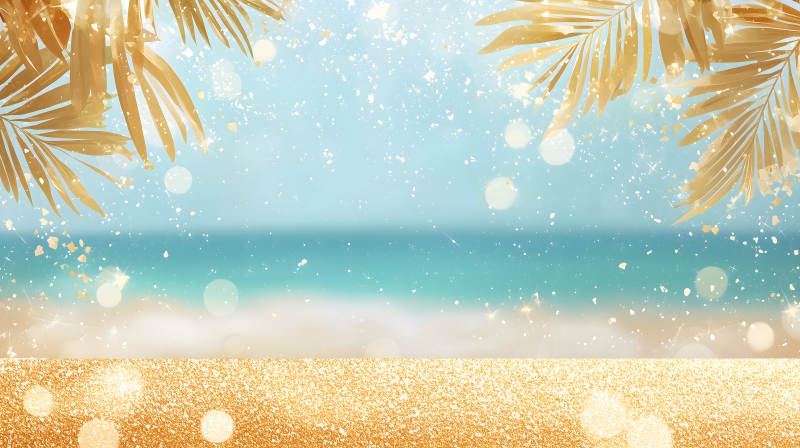 夏日海滩浪花闪烁棕榈添情图片