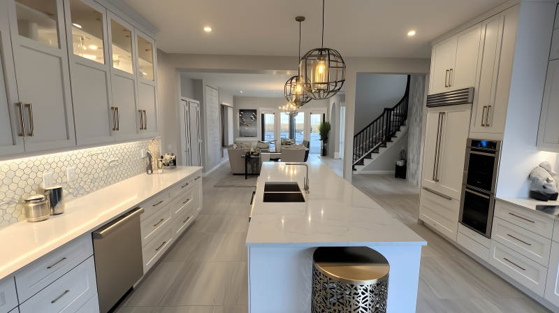 简约现代风格的明亮开放式厨房空间图片