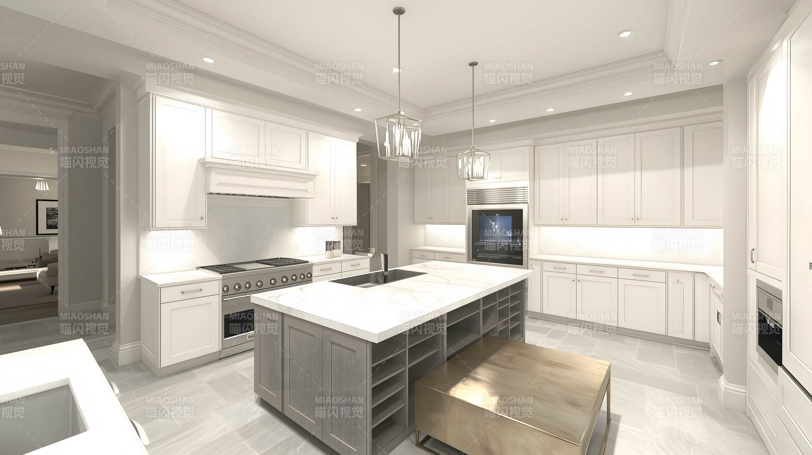 简约现代风格的明亮开放式厨房空间图片