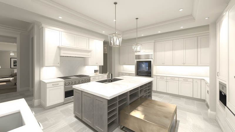 简约现代风格的明亮开放式厨房空间图片