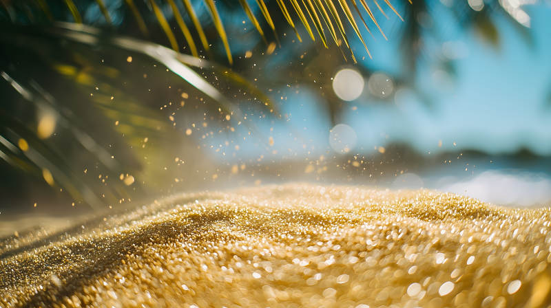 夏日海滩浪花闪烁棕榈添情图片