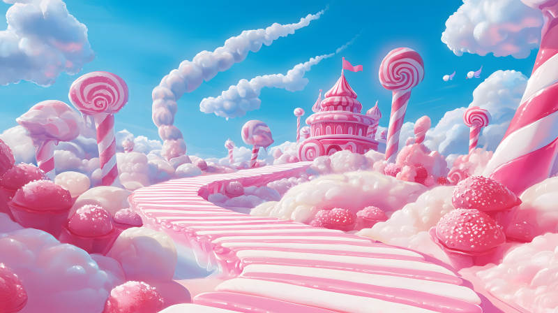 粉白配色的梦幻糖果主题童话场景图片