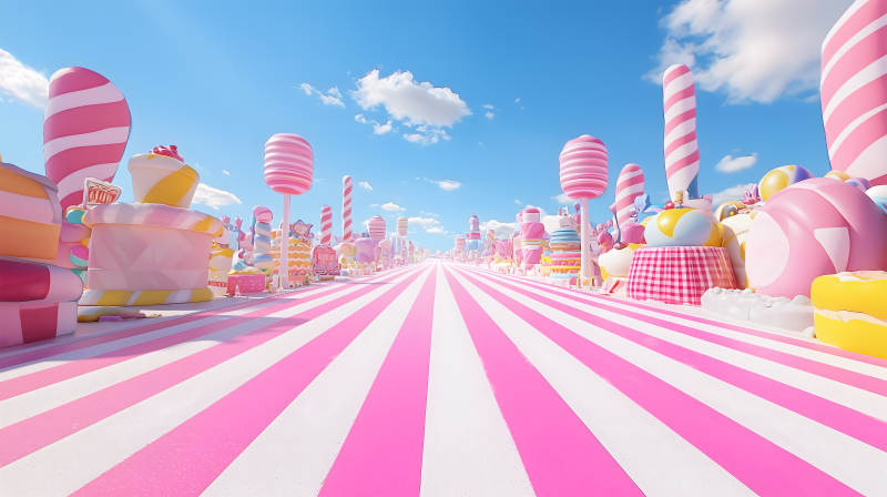 粉白配色的梦幻糖果主题童话场景图片