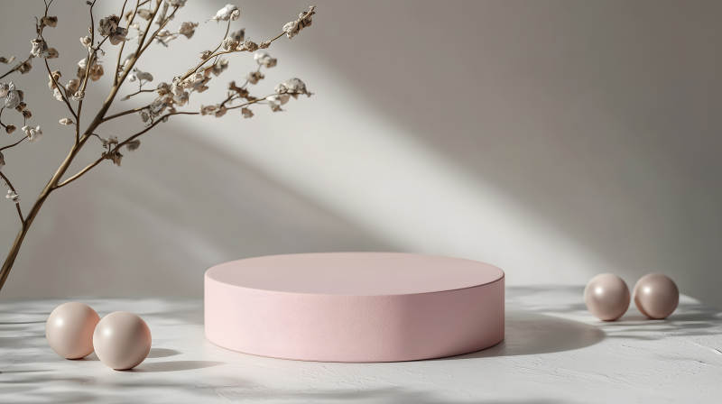 浅色调场景中的粉色圆形展示台图片