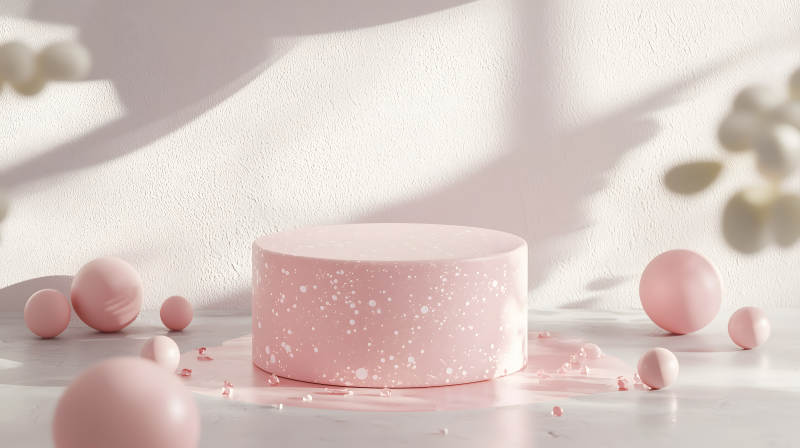 浅色调场景中的粉色圆形展示台图片