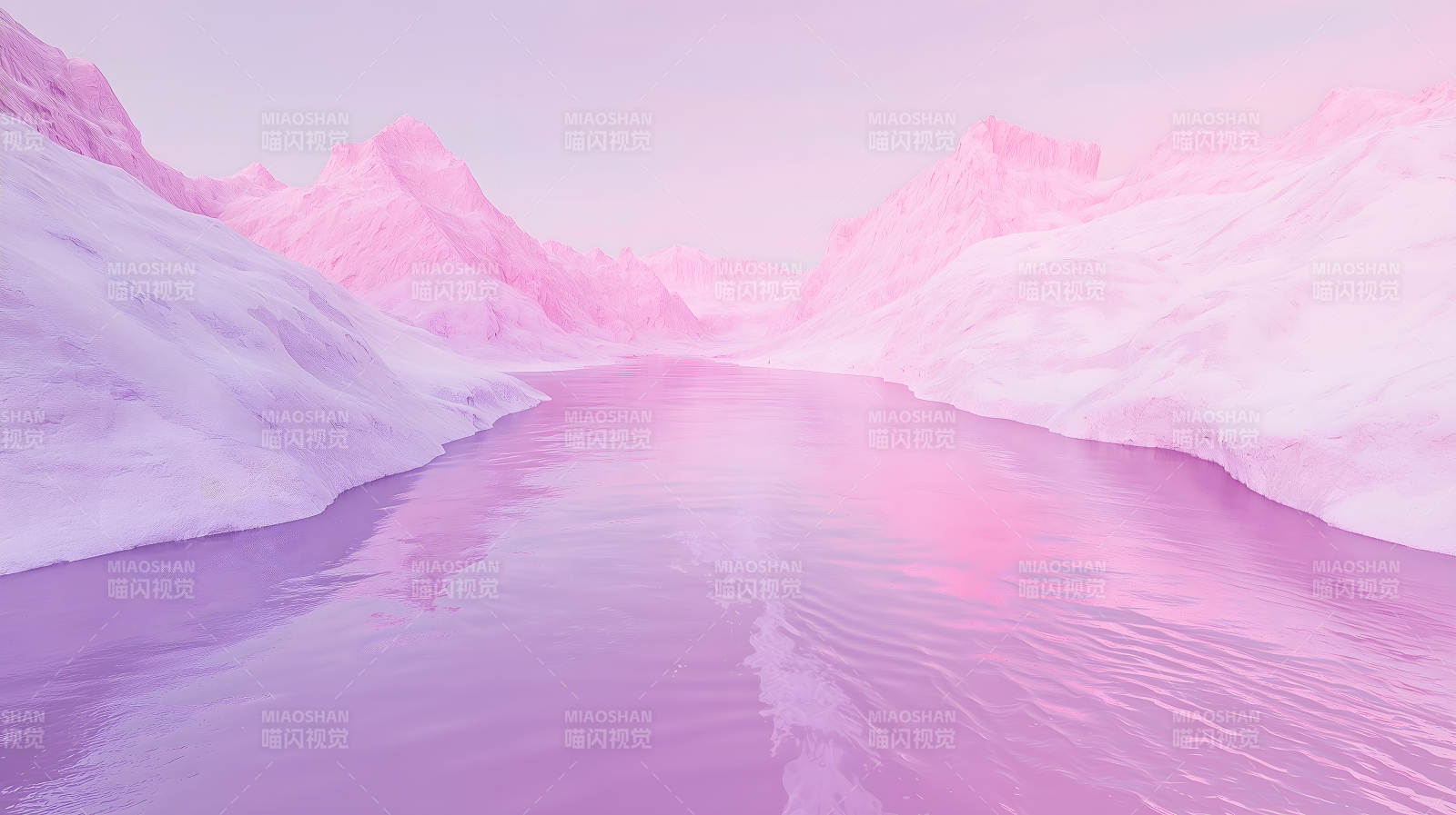 粉草地溪流景图片