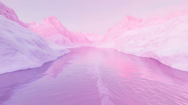 粉草地溪流景图片