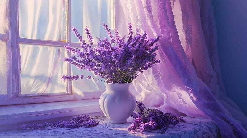 窗边薰衣草瓶图片