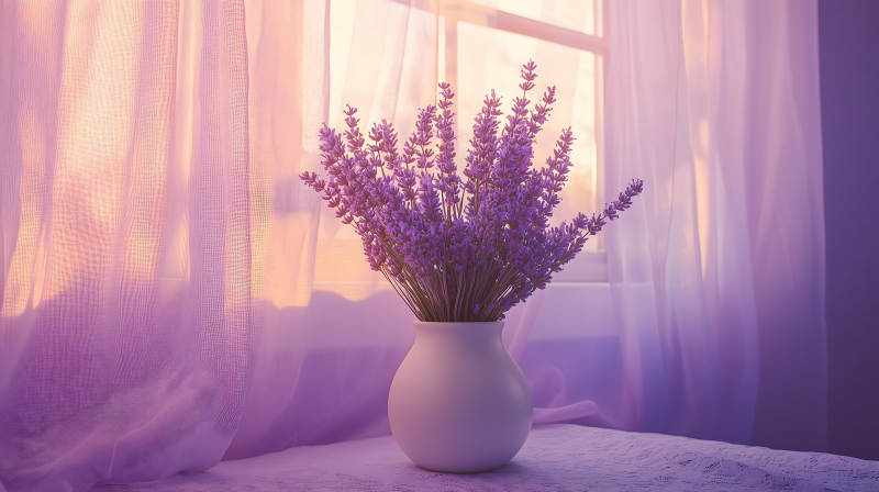 窗边薰衣草瓶图片