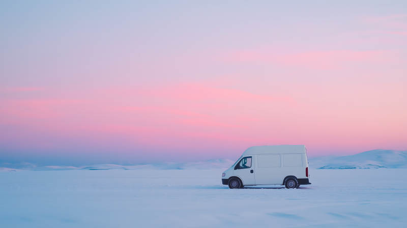 雪地粉霞面包车图片