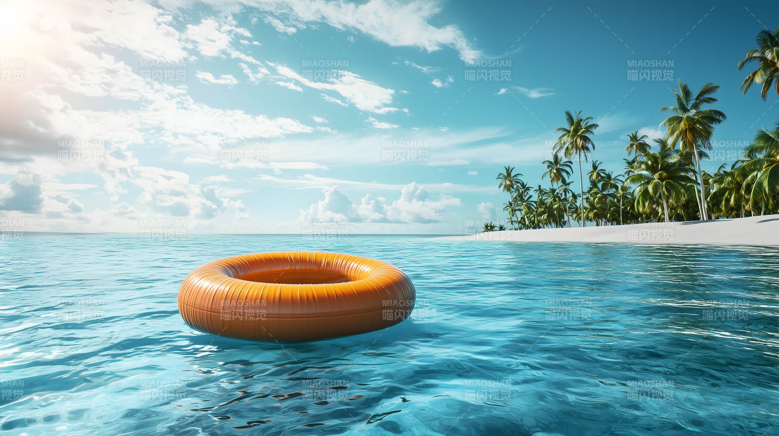海岛旁的游泳圈图片