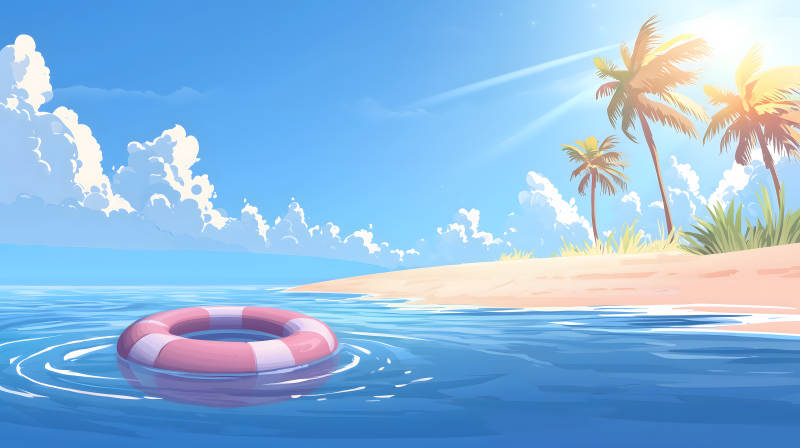 海岛旁的游泳圈图片