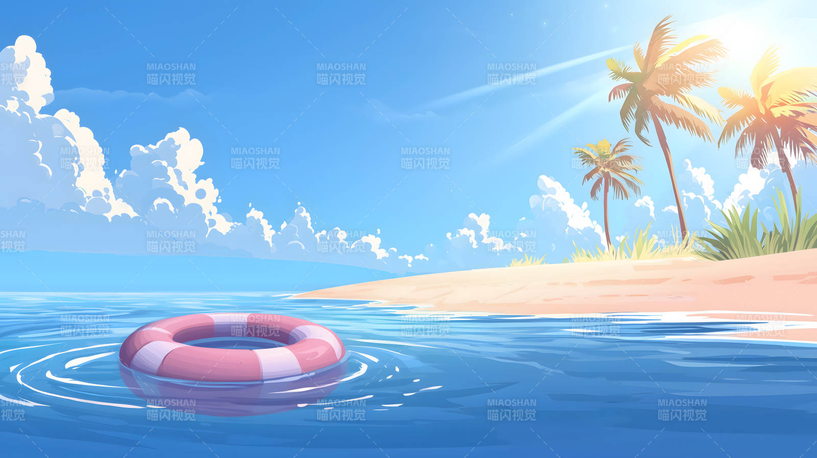 海岛旁的游泳圈图片
