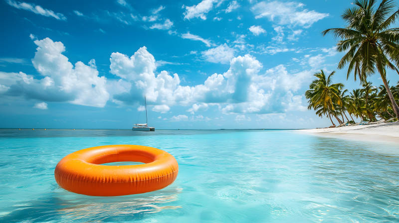 海岛旁的游泳圈图片