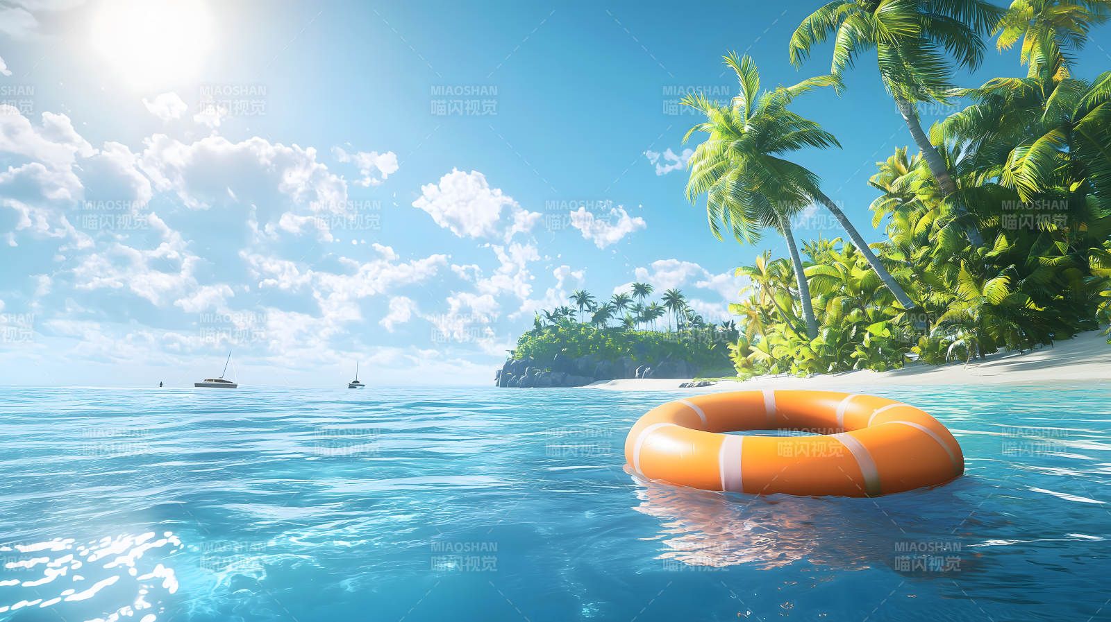 海岛旁的游泳圈图片