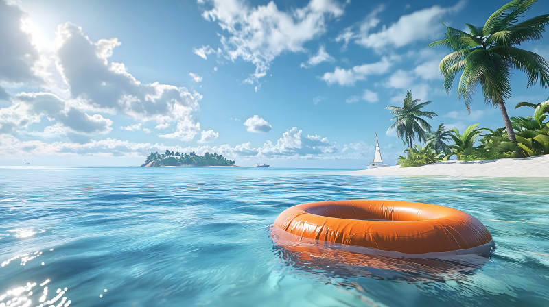 海岛旁的游泳圈图片