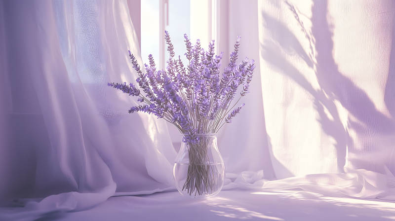 窗边薰衣草瓶图片