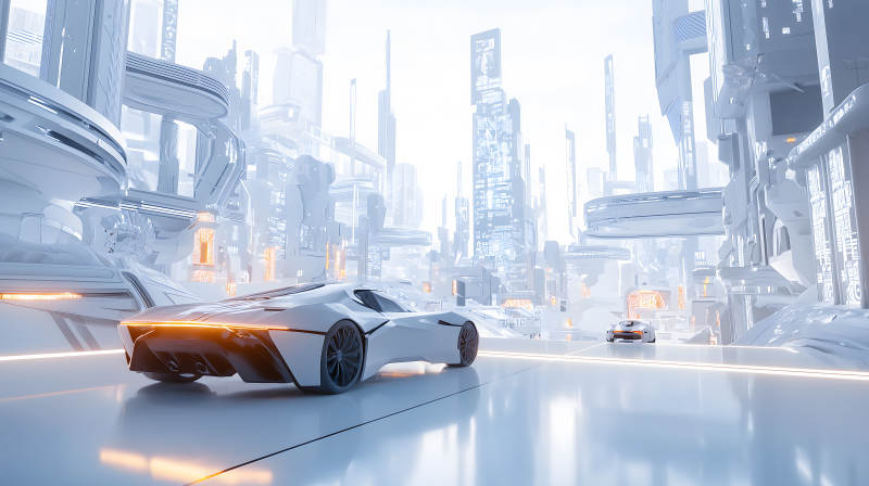 未来城市跑车飞驰图片
