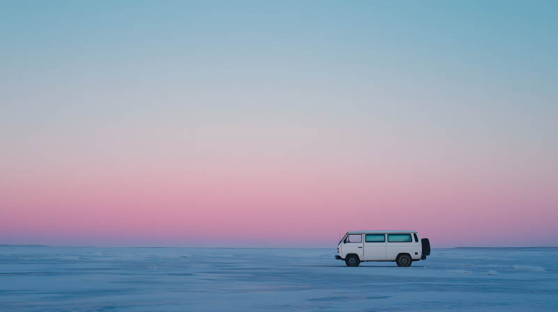 雪地粉霞面包车图片