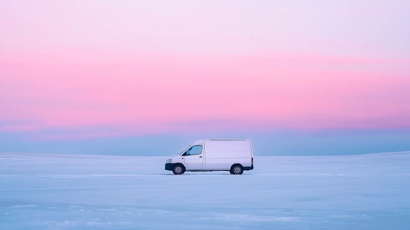 雪地粉霞面包车图片