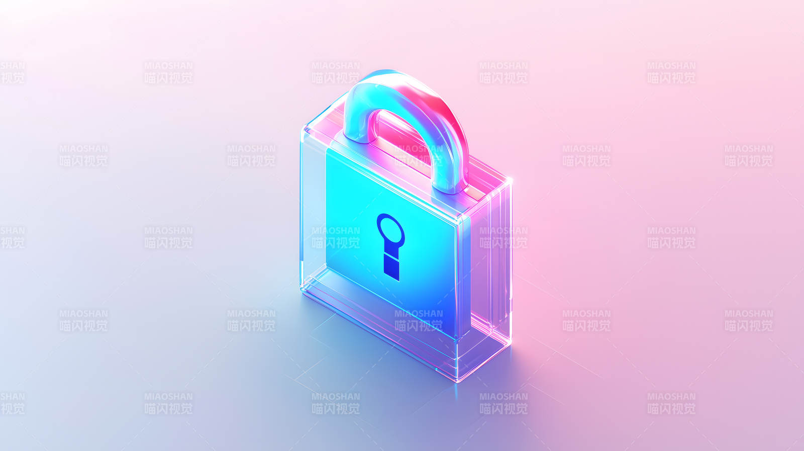 粉紫色背景上的炫彩透明挂锁形象图片