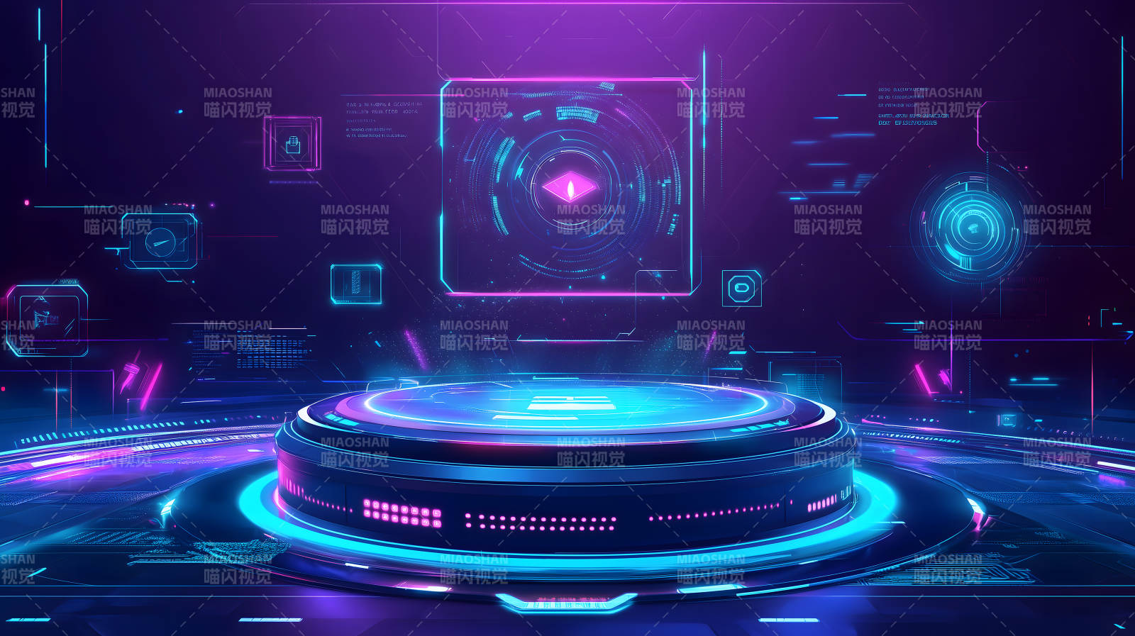 紫蓝光效下的科技感舞台展示场景图片