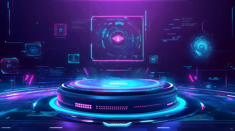 紫蓝光效下的科技感舞台展示场景图片