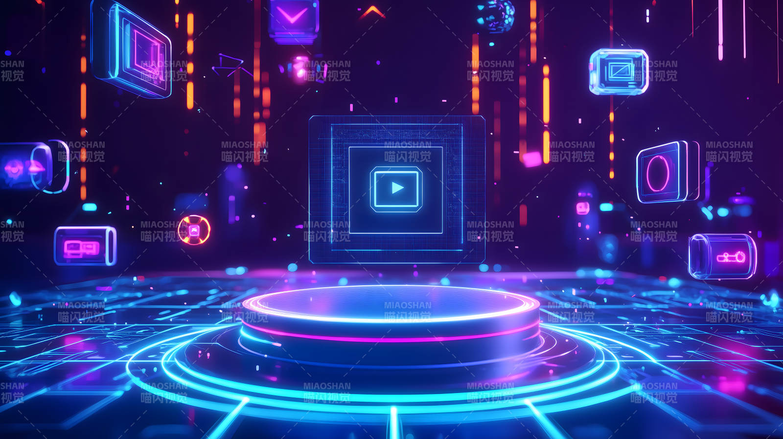 紫蓝光效下的科技感舞台展示场景图片