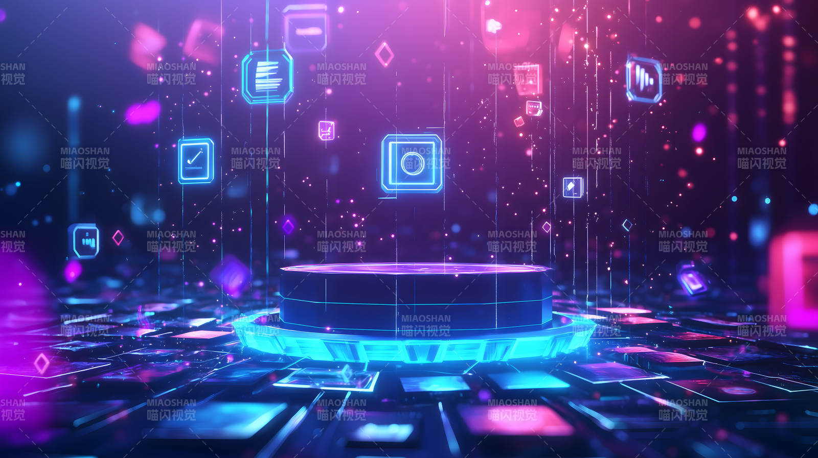 紫蓝光效下的科技感舞台展示场景图片