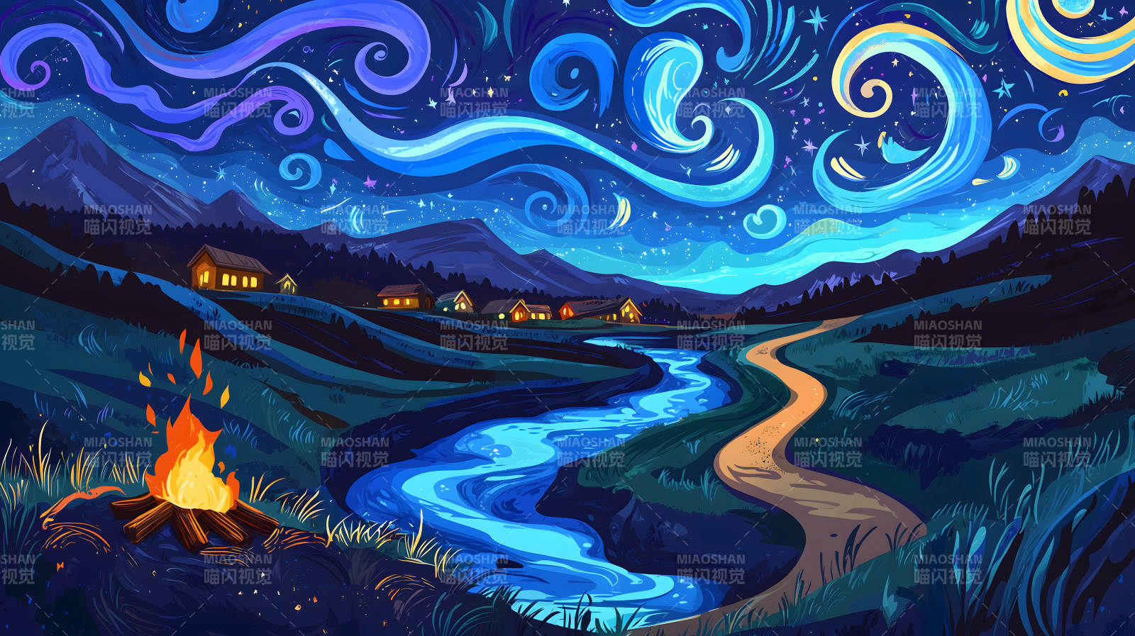 星空下篝火景图片