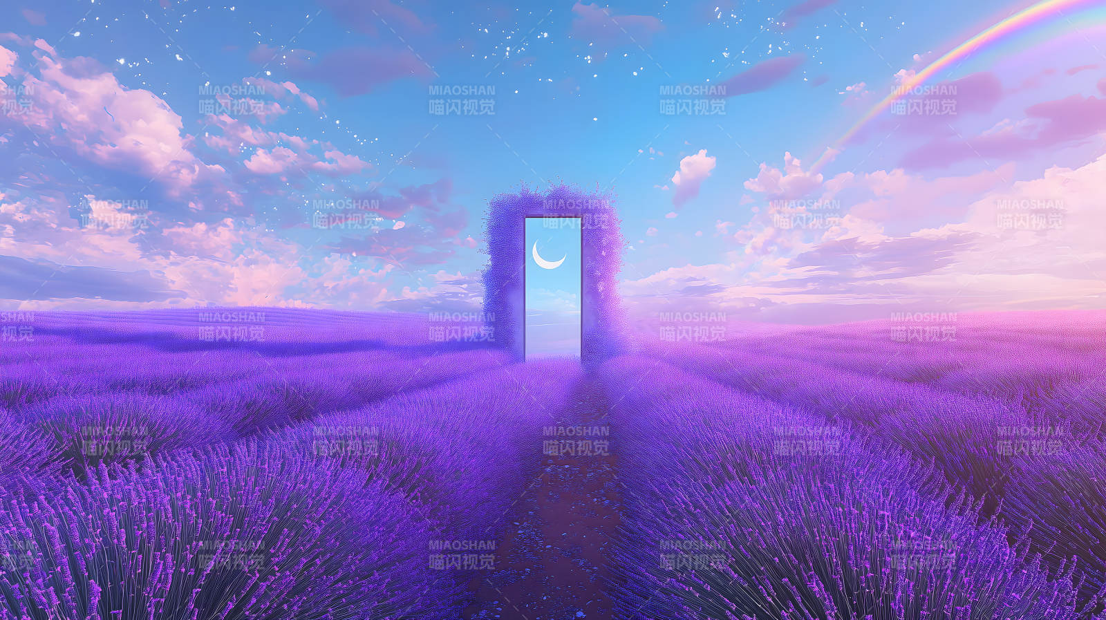 薰衣草田星门现双虹映路通秘境图片