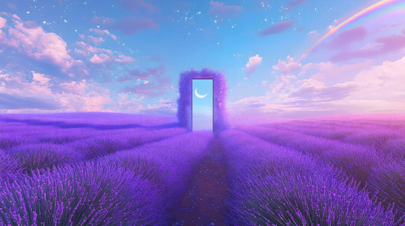 薰衣草田星门现双虹映路通秘境图片